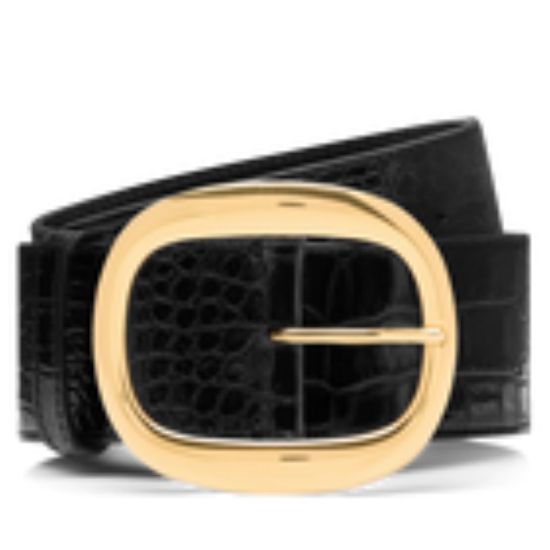 1 TOM FORD SHINY STAMPED CROCODILE LEATHER URSULA BELT BLACK