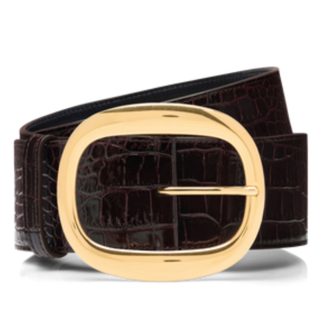 1 TOM FORD SHINY STAMPED CROCODILE LEATHER URSULA BELT ESPRESSO