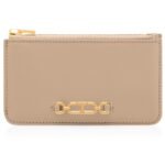 TOM FORD PALMELLATO EFFECT LEATHER ZIPPED CARD HOLDER LIGHT BEIGE