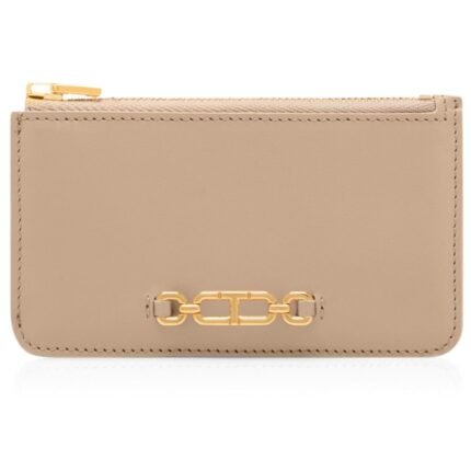 TOM FORD PALMELLATO EFFECT LEATHER ZIPPED CARD HOLDER LIGHT BEIGE