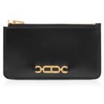 TOM FORD PALMELLATO EFFECT LEATHER ZIPPED CARD HOLDER BLACK
