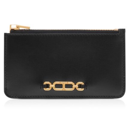 TOM FORD PALMELLATO EFFECT LEATHER ZIPPED CARD HOLDER BLACK
