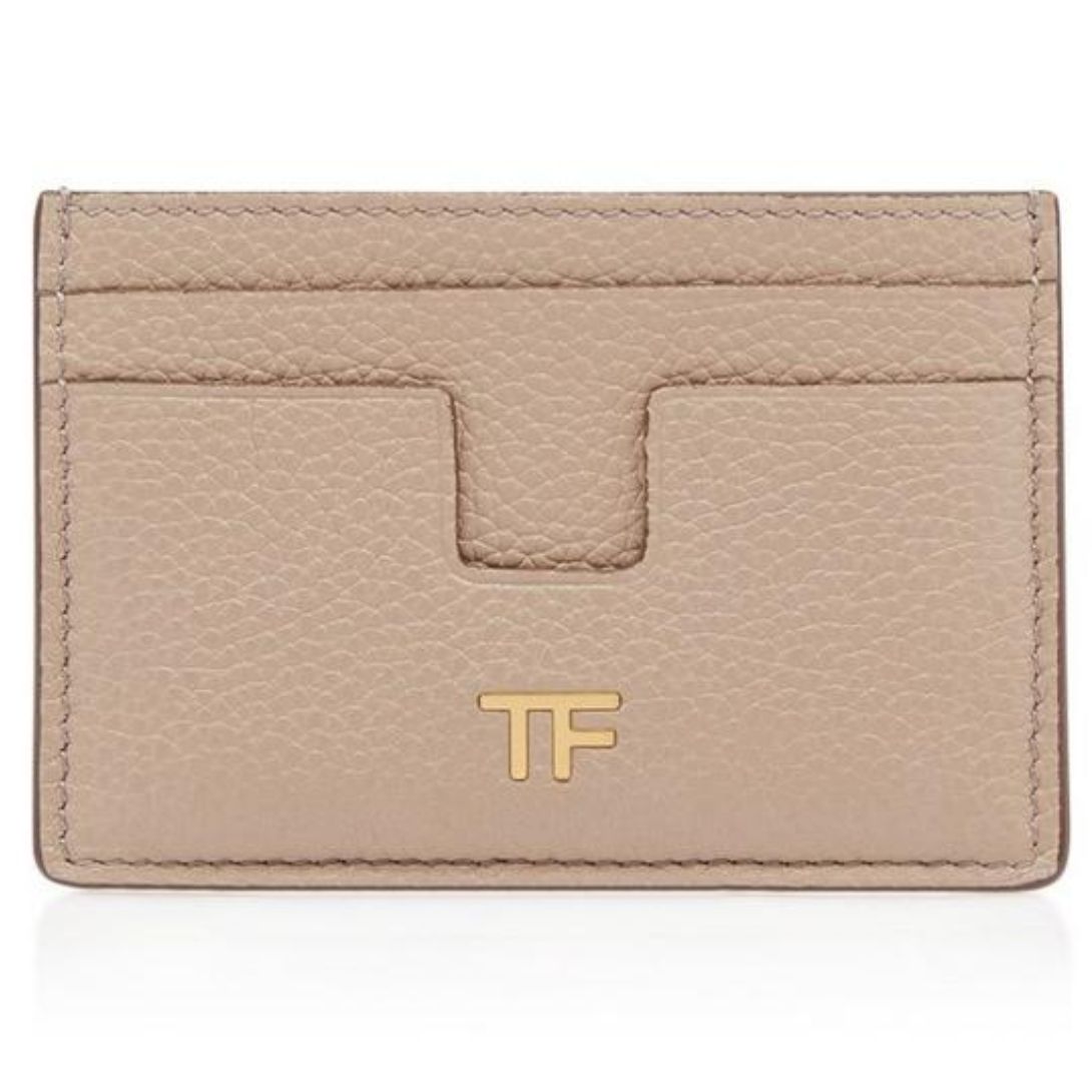 1 TOM FORD GRAIN LEATHER CLASSIC TF CARD HOLDER SILK TAUPE