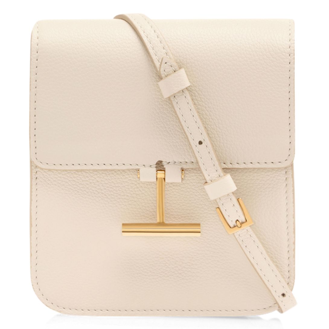 1 TOM FORD GRAIN LEATHER TARA MINI BAG ON STRAP CREAM