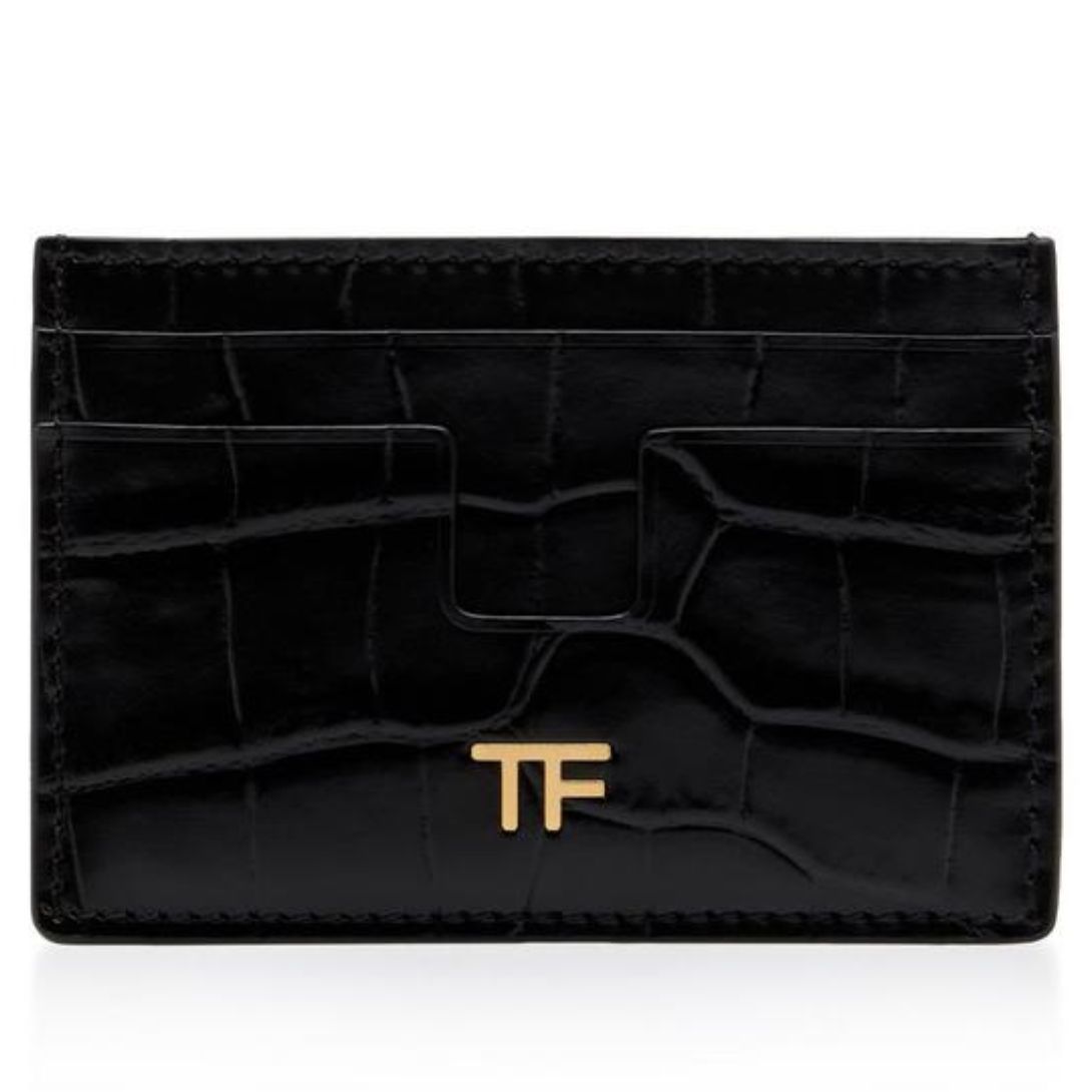 1 TOM FORD SHINY STAMPED CROCODILE LEATHER CLASSIC TF CARD HOLDER