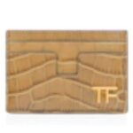 TOM FORD SHINY STAMPED CROCODILE LEATHER CLASSIC TF CARD HOLDER SAFARI BEIGE