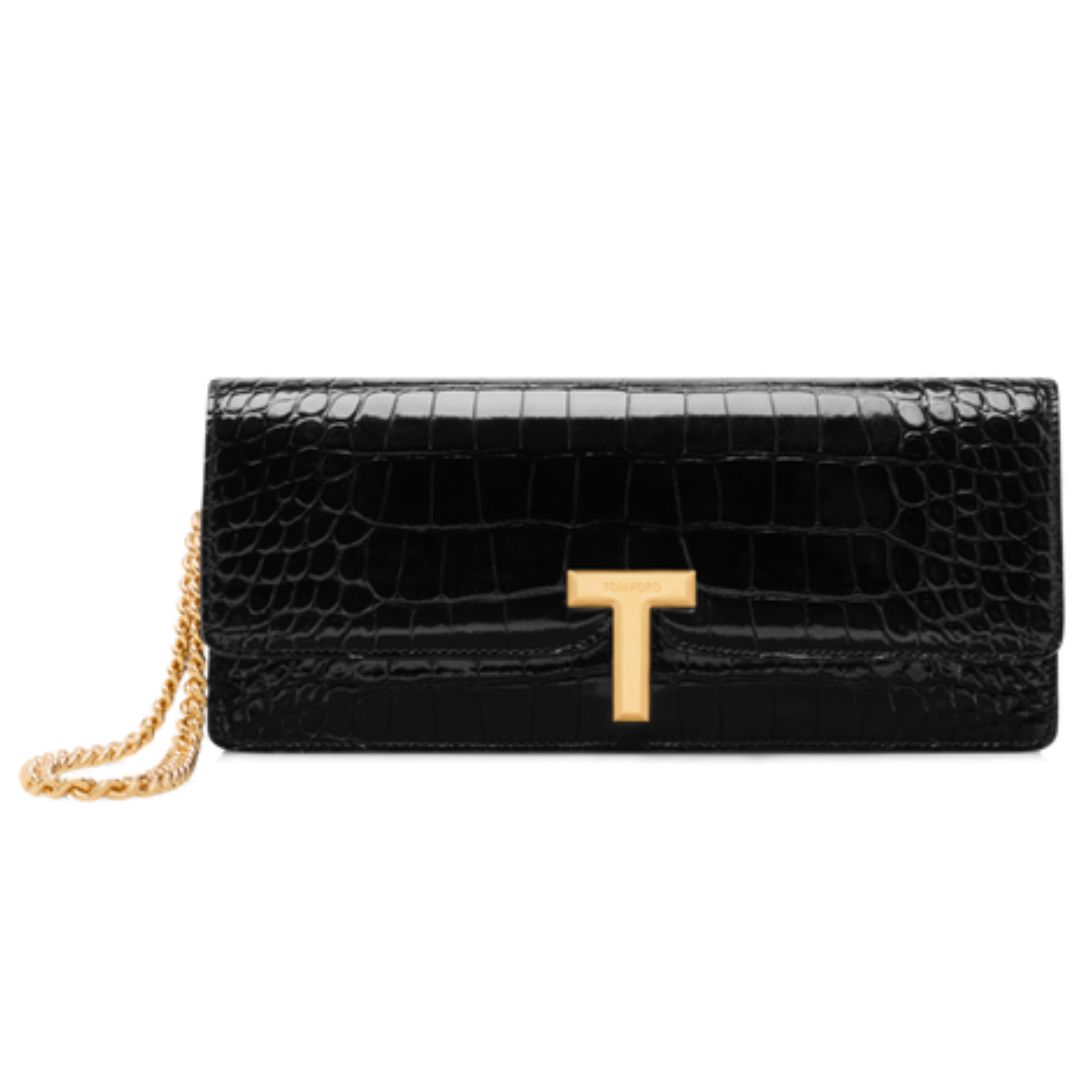 1 TOM FORD SHINY STAMPED CROCODILE LEATHER WALLIS CLUTCH