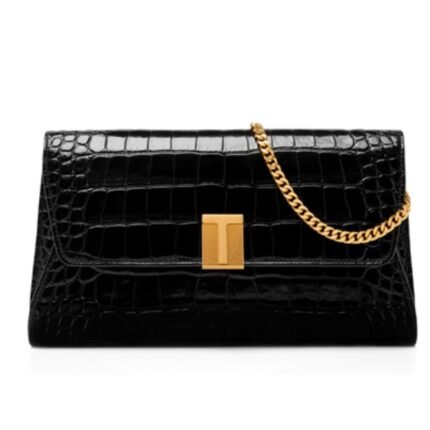 TOM FORD SHINY STAMPED CROCODILE LEATHER NOBILE CLUTCH