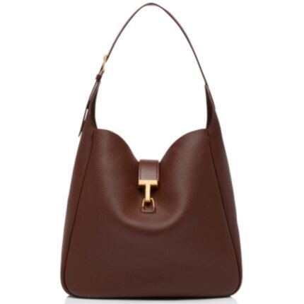 TOM FORD LEATHER MONARCH LARGE HOBO SADDLE BROWN