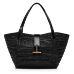 TOM FORD RAFFIA AND LEATHER TARA MEDIUM TOTE