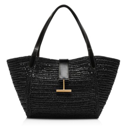 TOM FORD RAFFIA AND LEATHER TARA MEDIUM TOTE