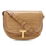 TOM FORD SHINY STAMPED CROCODILE LEATHER WALLIS CROSSBODY BAG LIGHT BEIGE