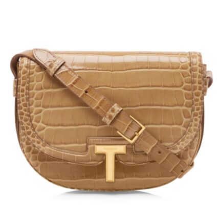 TOM FORD SHINY STAMPED CROCODILE LEATHER WALLIS CROSSBODY BAG LIGHT BEIGE