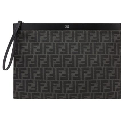FENDI LARGE FLAT FF JACQUARD FABRIC POUCH