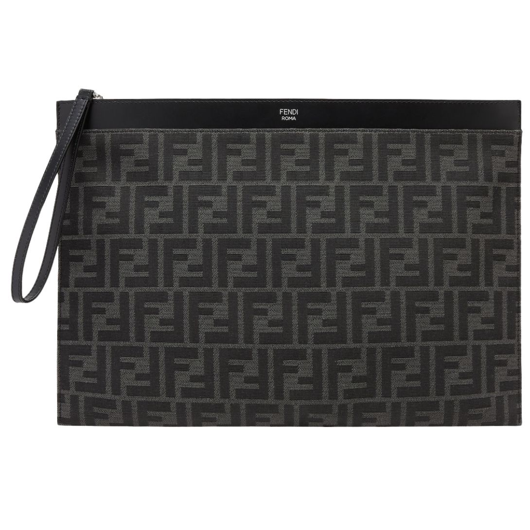 1 FENDI LARGE FLAT FF JACQUARD FABRIC POUCH