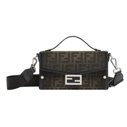 FENDI SELLERIA SIESTA SMALL BLACK LEATHER BAG WITH 266 HAND-SEWN TOPSTITCHES