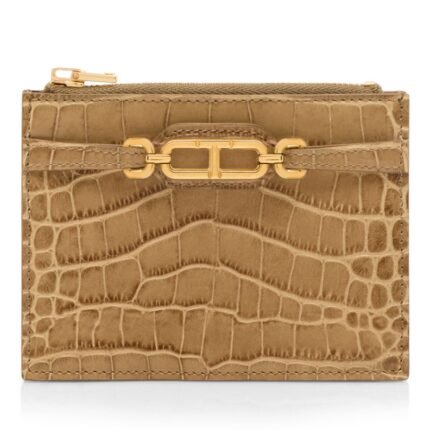 TOM FORD STAMPED CROCODILE LEATHER ZIPPED CARD HOLDER SAFARI BEIGE