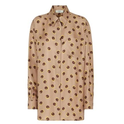 FENDI LIGHT BROWN PRINTED SILK SHIRT