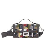 FENDI SOFT TRUNK BAGUETTE CANVAS BAG WITH MULTICOLOR FF EMBROIDERY