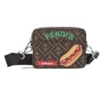 FENDI ORGANIZER CAMERA CASE BROWN FF CANVAS BAG WITH APPLIQUÉS