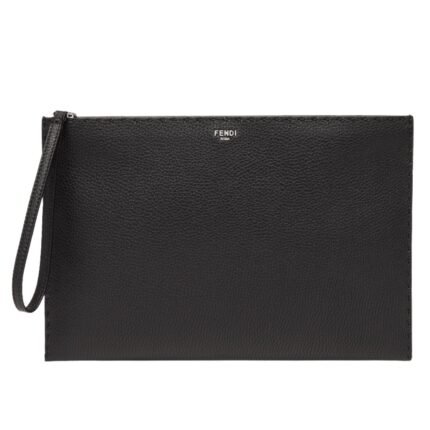 FENDI SELLERIA FLAT POUCH MEDIUM GREEN WITH 196 HAND-SEWN TOPSTITCHES