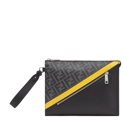 FENDI DIAGONAL CLUTCH GRAY FABRIC POUCH