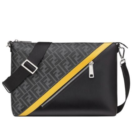 FENDI MESSENGER GRAY FABRIC BAG