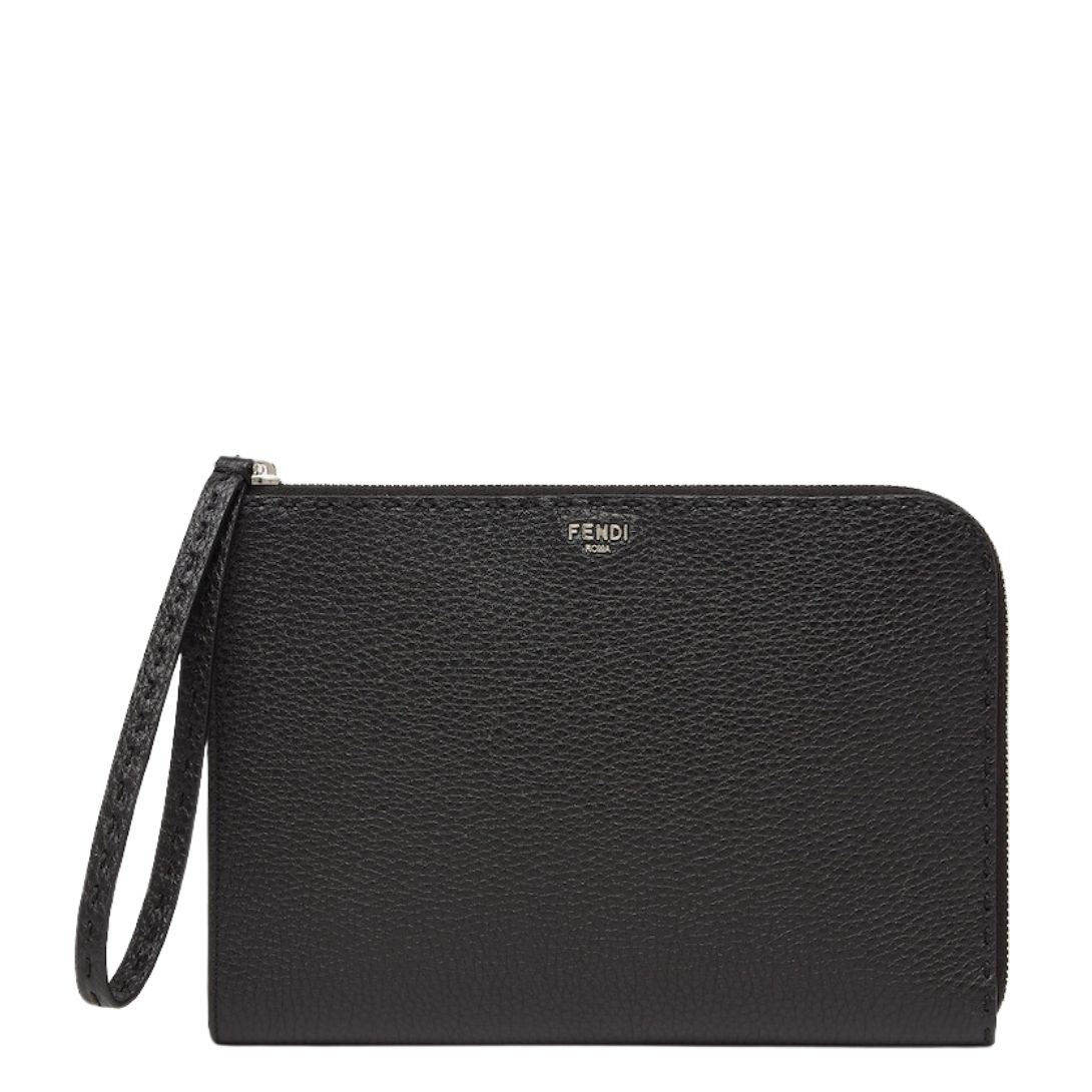 1 FENDI SMALL YELLOW SELLERIA POUCH WITH 312 HAND-SEWN STITCHES