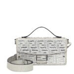FENDI SOFT TRUNK BAGUETTE LIGHT GRAY SPLIT LEATHER BAG WITH CRYSTAL EMBELLISHMENT