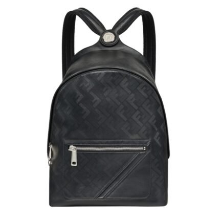 FENDI CHIODO SHADOW DIAGONAL BLACK LEATHER BACKPACK