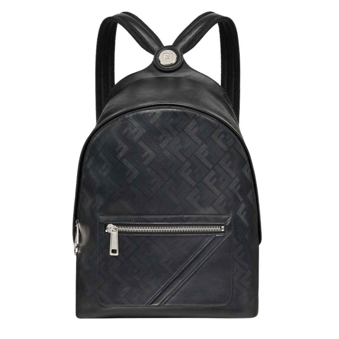 1 FENDI CHIODO SHADOW DIAGONAL BLACK LEATHER BACKPACK