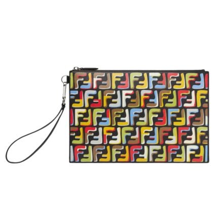 FENDI FF FLAT LUNAR NEW YEAR BLACK LEATHER POUCH