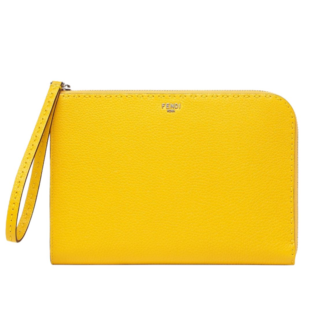 1 FENDI SMALL YELLOW SELLERIA POUCH WITH 312 HAND-SEWN STITCHES