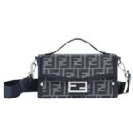 FENDI SOFT TRUNK BAGUETTE FF JACQUARD AND BLUE LEATHER BAG