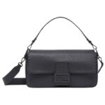 FENDI MAXI BAGUETTE BLACK SELLERIA LEATHER BAG
