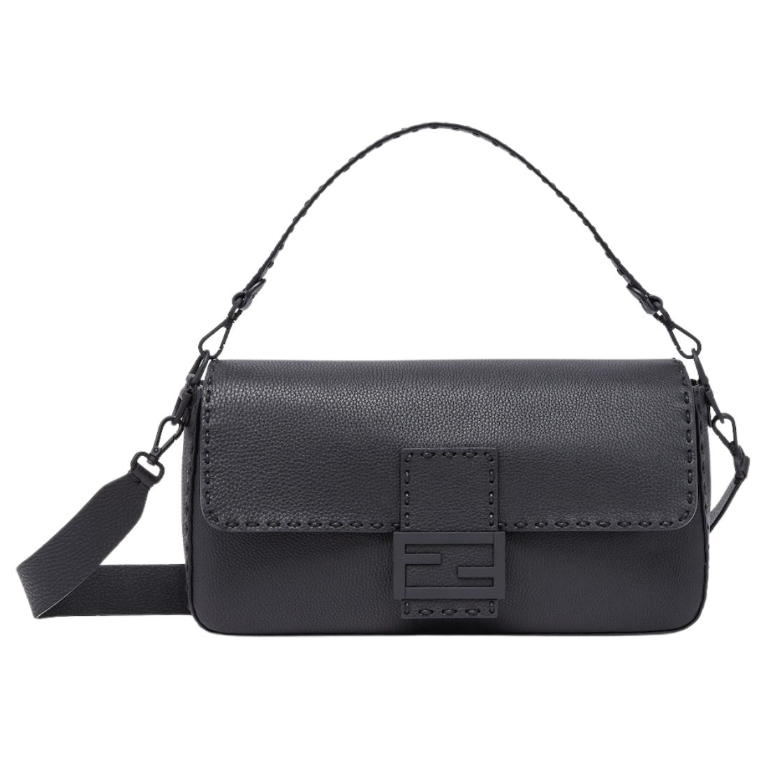 1 FENDI MAXI BAGUETTE BLACK SELLERIA LEATHER BAG