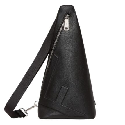 FENDI ROMA LEATHER CONO ONE-SHOULDER BACKPACK IN BLACK LEATHER