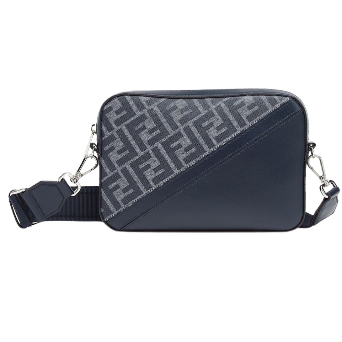 1 FENDI DIAGONAL CAMERA CASE BLUE FF CANVAS BAG