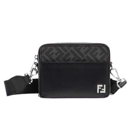 FENDI SQUARED FF CAMERA CASE ORGANIZER BLACK LEATHER AND FF BAG
