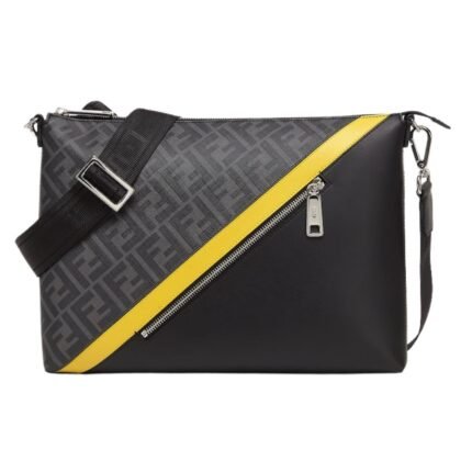 FENDI DIAGONAL MESSENGER GRAY FABRIC BAG