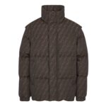 FENDI BROWN FF JACQUARD NYLON PUFFER JACKET