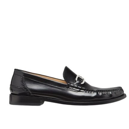 FENDI O LOCK BLACK LEATHER LOAFERS