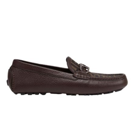 FENDI O LOCK FF JACQUARD AND LEATHER DRIVING SHOES