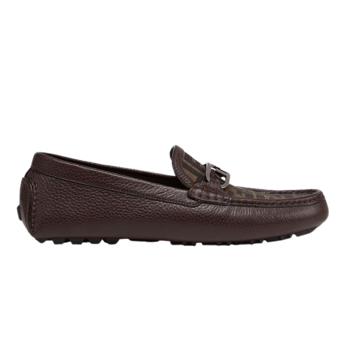 1 FENDI O LOCK FF JACQUARD AND LEATHER DRIVING SHOES