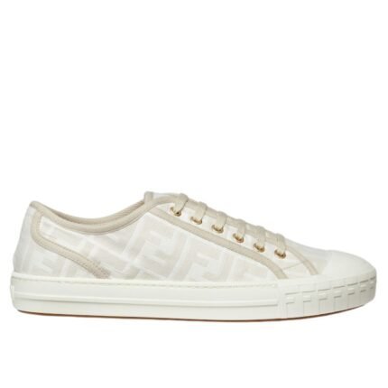 FENDI DOMINO WHITE FABRIC LOW-TOPS