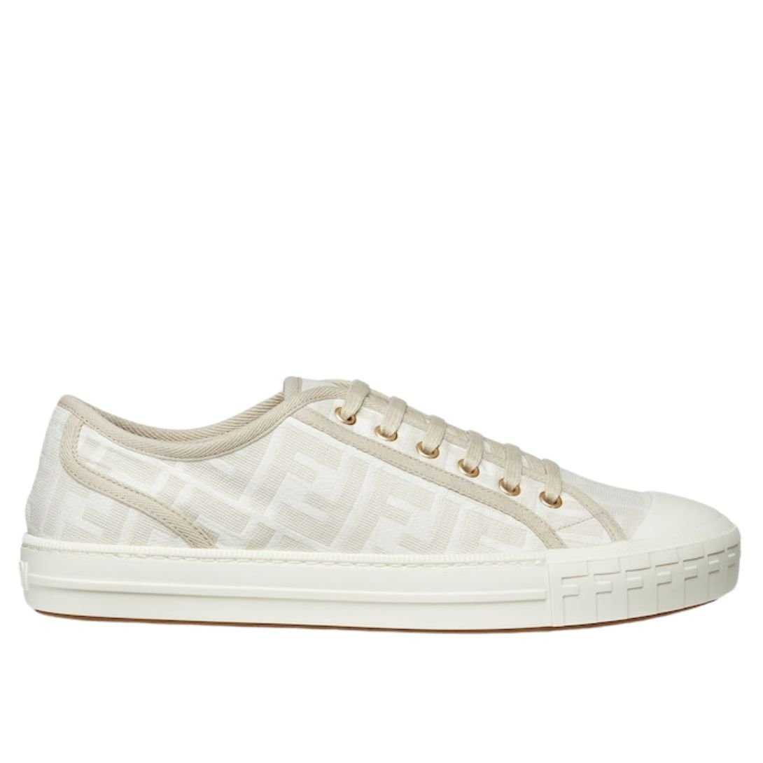 1 FENDI DOMINO WHITE FABRIC LOW-TOPS