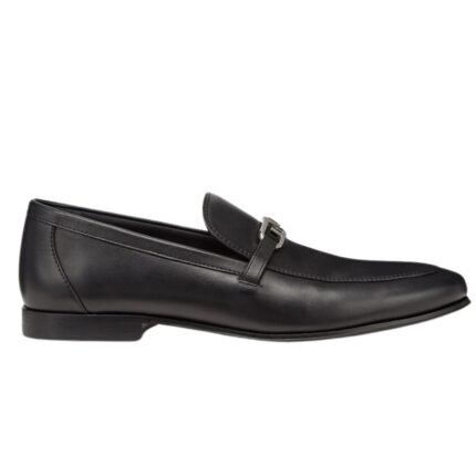 FENDI O LOCK BLACK LEATHER LOAFERS