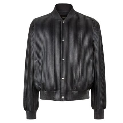 FENDI BLOUSON BLACK LEATHER PLEATED BOMBER JACKET
