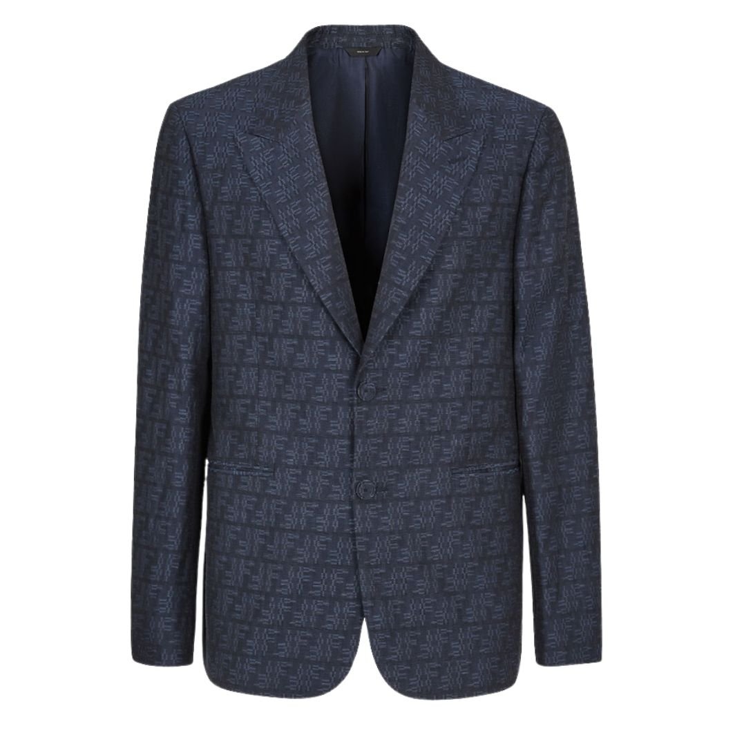 1 FENDI JACKET BLUE FF LABYRINTH JACQUARD BLAZER