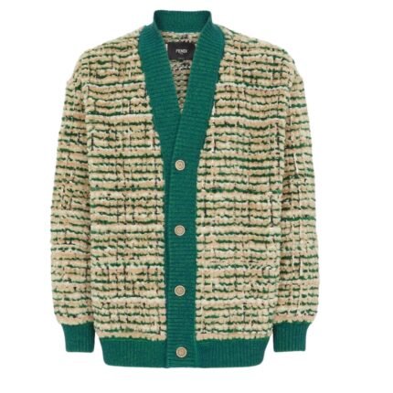 FENDI GREEN LEATHER AND MINK CARDIGAN